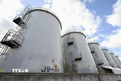 Các bể chứa nước thải tại nhà máy Điện hạt nhân Fukushima Daiichi ở tỉnh Fukushima, Nhật Bản. (Nguồn: Kyodo/TTXVN)