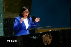 Phó Tổng thống Venezuela Delcy Rodriguez phát biểu tại Khóa họp 74 của Đại hội đồng Liên hợp quốc ở New York, Mỹ ngày 27/9/2019. (Nguồn: THX/TTXVN)