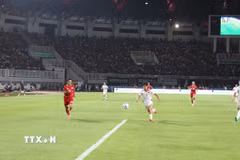 Với đấu pháp hợp lý và tinh thần thi đấu quyết liệt, đội tuyển Việt Nam đã giành chiến thắng thuyết phục 3-0. (Ảnh: Minh Hưởng/TTXVN)