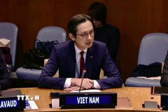 Đại sứ Đỗ Hùng Việt, Trưởng Phái đoàn thường trực Việt Nam tại Liên hợp quốc, phát biểu tại buổi tọa đàm. (Ảnh: Thanh Tuấn/TTXVN)