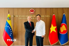 Đại sứ Vũ Trung Mỹ tiếp Tiến sỹ Carolus Wimmer, Chủ tịch Nhà Hữu nghị Venezuela-Việt Nam. (Nguồn: TTXVN phát)