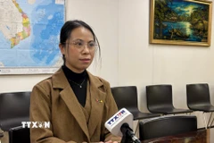 Chị Đỗ Thị Minh Phương, Tổng thư ký Liên hiệp hội người Việt Nam tại Nhật Bản, trả lời phỏng vấn của phóng viên TTXVN. (Ảnh: Xuân Giao/TTXVN)