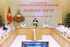 Thủ tướng Phạm Minh Chính chủ trì Phiên họp lần thứ tư của Ban Chỉ đạo xóa nhà tạm, nhà dột nát. (Ảnh: Dương Giang/TTXVN)