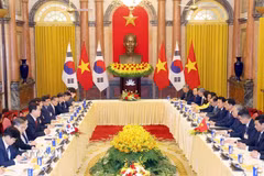 Tổng Bí thư, Chủ tịch nước Tô Lâm hội đàm với Tổng thống Hàn Quốc Lee Jae Myung. (Ảnh: Phạm Kiên/TTXVN)