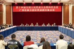 Cuộc thảo luận mở của Đoàn đại biểu Quảng Tây ngày 6/3 trong khuôn khổ Kỳ họp thứ 4 Đại hội Đại biểu Nhân dân Toàn quốc (Nhân Đại - tức Quốc hội Trung Quốc) khóa XIV. (Ảnh: Công Tuyên/TTXVN)