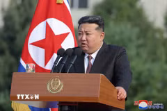 Nhà lãnh đạo Triều Tiên Kim Jong Un phát biểu tại Bình Nhưỡng. (Nguồn: KCNA/TTXVN)