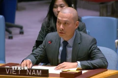 Công sứ Nguyễn Hoàng Nguyên phát biểu tại phiên thảo luận của Hội đồng Bảo an. (Ảnh: Thanh Tuấn/TTXVN)