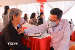 Bác sỹ khám bệnh miễn phí cho người có công ở Cần Thơ. (Ảnh: Hồng Thái/TTXVN)