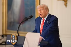 Tổng thống Mỹ Donald Trump phát biểu tại một sự kiện ở Nhà Trắng ngày 8/5/2025. (Ảnh: THX/TTXVN)