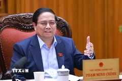 Thủ tướng Phạm Minh Chính chủ trì cuộc họp Thường trực Chính phủ về dự án sân bay Gia Bình. (Ảnh: Dương Giang/TTXVN)