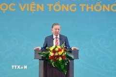 Tổng Bí thư Tô Lâm phát biểu Chính sách tại Học viện Tổng thống Nga. (Ảnh: TTXVN phát)