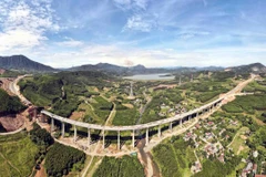 Cầu số 1 thuộc cao tốc Vũng Áng-Bùng, đoạn qua xã Kỳ Hoa, thị xã Kỳ Anh (Hà Tĩnh). (Ảnh: Công Tường/TTXVN)