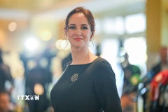 Bà Inga Ruginiene trong cuộc họp báo tại Vilnius, Litva ngày 6/8/2025. (Nguồn: THX/TTXVN)