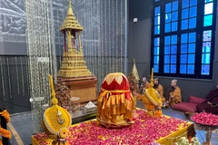 Xá lợi Đức Phật được tôn trí tại Bảo tàng Quốc gia New Delhi, Ấn Độ. (Ảnh: Quang Trung/TTXVN)
