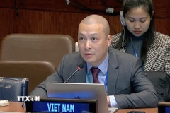Công sứ Nguyễn Hoàng Nguyên phát biểu tai khóa họp. (Ảnh: Thanh Tuấn/TTXVN)
