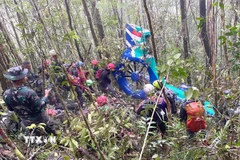 Lực lượng tìm kiếm, cứu hộ quốc gia Indonesia tại hiện trường tai nạn trực thăng ở tỉnh Nam Kalimantan, ngày 3/9/2025. (Nguồn: THX/TTXVN)