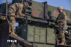 Binh sỹ thuộc lực lượng Mỹ đồn trú tại Hàn Quốc (USFK) trong một cuộc tập trận. (Nguồn: Yonhap/TTXVN)