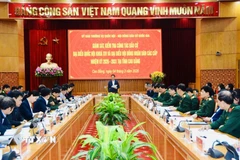 Quang cảnh buổi làm việc của Ủy ban Thường vụ Quốc hội, Hội đồng bầu cử quốc gia tại tỉnh Cao Bằng. (Ảnh: Chu Hiệu/TTXVN)
