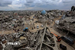 Cảnh đổ nát do xung đột tại Beit Hanoun, Dải Gaza. (Ảnh: THX/TTXVN)