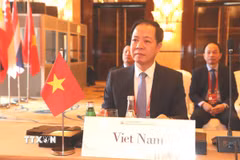 Phó Viện trưởng Viện Kiểm sát Nhân dân tối cao Việt Nam Trần Hải Quân tại lễ khai mạc hội nghị. (Ảnh: Xuân Vịnh/TTXVN)