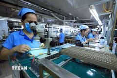 Việt Nam xuất khẩu sang New Zealand gồm các sản phẩm điện thoại các loại và linh kiện, máy vi tính, sản phẩm điện tử và linh kiện, thủy sản, hạt điều, giày dép. Trong ảnh: Sản xuất, gia công linh kiện đo lường nhiệt độ tại Công ty Trách nhiệm hữu hạn Sankoh Việt Nam. (Ảnh: Tuấn Anh/TTXVN)