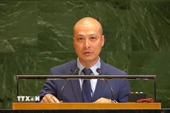 Công sứ Nguyễn Hoàng Nguyên, Phó trưởng Phái đoàn thường trực Việt Nam tại Liên hợp quốc, phát biểu tại Hội nghị. (Ảnh: Hoài Thanh/TTXVN)