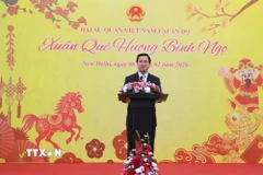 Đại sứ Nguyễn Thanh Hải phát biểu tại buổi lễ. Ảnh: Ngọc Thúy - P/v TTXVN tại Ấn Độ
