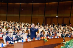 Tổng Bí thư Tô Lâm cùng các đồng chí lãnh đạo, nguyên lãnh đạo Đảng, Nhà nước dự Hội nghị. (Ảnh: Thống Nhất/TTXVN)