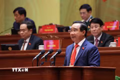 Đồng chí Nguyễn Văn Được, Ủy viên Trung ương Đảng, Phó Bí thư Thành ủy, Chủ tịch Ủy ban nhân dân Thành phố Hồ Chí Minh, tham luận về vấn đề “Phát huy vai trò đầu tàu, xây dựng Thành phố Hồ Chí Minh trở thành trung tâm khoa học, công nghệ và đổi mới sáng tạo mang tầm quốc tế, tạo động lực lan tỏa phát triển cho cả nước.” (Nguồn: TTXVN)