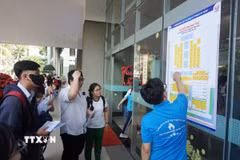 Thí sinh dự thi tại điểm thi Trường Đại học Sư phạm Kỹ thuật Thành phố Hồ Chí Minh. (Ảnh: Thu Hoài/TTXVN)