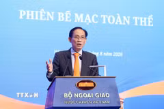 Đồng chí Lê Hoài Trung, Ủy viên Bộ Chính trị, Bộ trưởng Bộ Ngoại giao, phát biểu. (Ảnh: An Đăng/TTXVN)