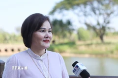 Bà Phạm Thị Minh Hường, doanh nhân Việt Nam tại Lào, Ủy viên Ban Thường vụ Tổng hội người Việt Nam tại Lào, Phó Chủ tịch Hiệp hội Doanh nhân Việt Nam ở nước ngoài. (Ảnh: Xuân Tú/TTXVN)