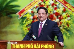 Thủ tướng Phạm Minh Chính phát biểu chỉ đạo Đại hội đại biểu Đảng bộ thành phố Hải Phòng lần thứ nhất, nhiệm kỳ 2025-2030. (Ảnh: Dương Giang/TTXVN)