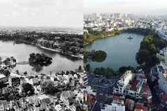 Toàn cảnh khu vực hồ Hoàn Kiếm (1985) và hồ Hoàn Kiếm ngày nay. (Nguồn: TTXVN)