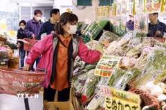 Người dân mua thực phẩm tại siêu thị ở Tokyo, Nhật Bản. (Nguồn: Kyodo/TTXVN)