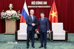 Đại tướng Lương Tam Quang, Bộ trưởng Bộ Công an tiếp Trợ lý Tổng thống, Chủ tịch Hội đồng Biển Liên bang Nga Nikolai Patrushev. (Ảnh: Phạm Kiên/TTXVN)
