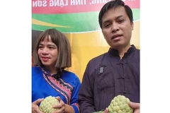 Chủ tịch Ủy ban Nhân dân xã Chi Lăng Vi Thiện Việt và Tiktoker Cô Hến đã livestream trực tiếp kết hợp trực tuyến giới thiệu, quảng bá, bán na. (Nguồn: Facebook Hài Cô Hến)