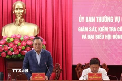 Ông Trần Sỹ Thanh, Ủy viên Bộ Chính trị, Bí thư Trung ương Đảng, Chủ nhiệm Ủy ban Kiểm tra Trung ương, Ủy viên Hội đồng Bầu cử quốc gia, phát biểu chỉ đạo. (Ảnh: Ngọc Minh/TTXVN)