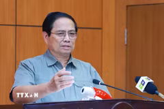 Thủ tướng Phạm Minh Chính kết luận buổi làm việc với Ban Thường vụ tỉnh ủy Thái Bình. (Ảnh: Dương Giang/TTXVN)