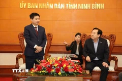 Bí thư Tỉnh ủy Ninh Bình Trương Quốc Huy phát biểu tại buổi làm việc. (Ảnh: Đại Nghĩa/TTXVN)