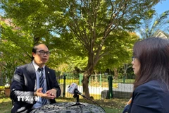 Tiến sỹ Nguyễn Hồng Sơn, Chủ tịch Liên hiệp hội người Việt tại Nhật Bản, đóng góp ý kiến cho dự thảo văn kiện Đại hội Đảng lần thứ XIV. (Ảnh: Phạm Tuân/TTXVN)