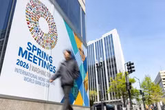 Hội nghị mùa Xuân năm 2026 của Quỹ Tiền tệ Quốc tế (IMF) và Ngân hàng Thế giới (WB) diễn ra từ ngày 13-18/4 tại Washington (Mỹ). (Nguồn: AFP)