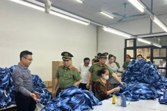 Đoàn công tác kiểm tra hoạt động sản xuất, kinh doanh tại xã La Phù (Hoài Đức, Hà Nội). (Ảnh: TTXVN phát)