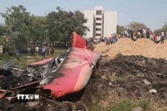 Hiện trường vụ tai nạn máy bay của hãng hàng không Air India tại Ahmedabad, Gujarat, Ấn Độ, ngày 12/6/2025. (Ảnh: THX/TTXVN)