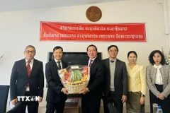 Đại sứ Daovy Vongxay (Trưởng Phái đoàn đại diện thường trực Lào tại Geneva) và Công sứ Cung Đức Hân (Phó Trưởng Phái đoàn đại diện thường trực Việt Nam tại Geneva). (Nguồn: TTXVN phát)