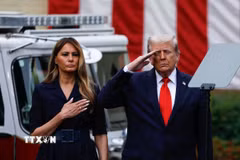 Tổng thống Mỹ Donald Trump tại lễ tưởng niệm 24 năm vụ tấn công khủng bố 11/9 ở Washington DC. (Nguồn: Anadolu Agency/TTXVN)