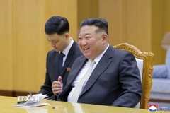 Nhà lãnh đạo Triều Tiên Kim Jong Un tại cuộc gặp Chủ tịch Duma Quốc gia Nga Vyacheslav Volodin ở Bình Nhưỡng ngày 14/8/2025. (Nguồn: KCNA/TTXVN)