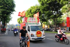 Lực lượng phường Tân Sơn Hòa ra quân tuyên truyền Bầu cử đại biểu Quốc hội khóa XVI và đại biểu Hội đồng Nhân dân các cấp nhiệm kỳ 2026-2031. (Ảnh: Thanh Vũ/TTXVN)