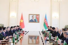 Chiều 7/5/2025, giờ địa phương (tối cùng ngày, giờ Hà Nội), tại Phủ Tổng thống-Cung Zugulba ở thủ đô Baku, Tổng Bí thư Tô Lâm hội đàm cấp Nhà nước với Tổng thống Azerbaijan Ilham Aliyev, Chủ tịch Đảng Azerbaijan Mới cầm quyền. (Ảnh: Thống Nhất/TTXVN)