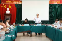 Phó Chủ tịch Ủy ban Nhân dân Thành phố Hồ Chí Minh Bùi Minh Thạnh, Trưởng Ban Chỉ đạo IUU Thành phố, phát biểu chỉ đạo tại buổi làm việc. (Ảnh: Đoàn Mạnh Dương/TTXVN)